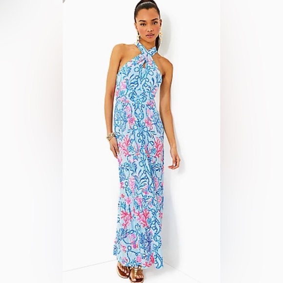 NWT Lilly Pulitzer Montecito Halter Maxi Dress Naut Today Print Size M $238 - Picture 2 of 14